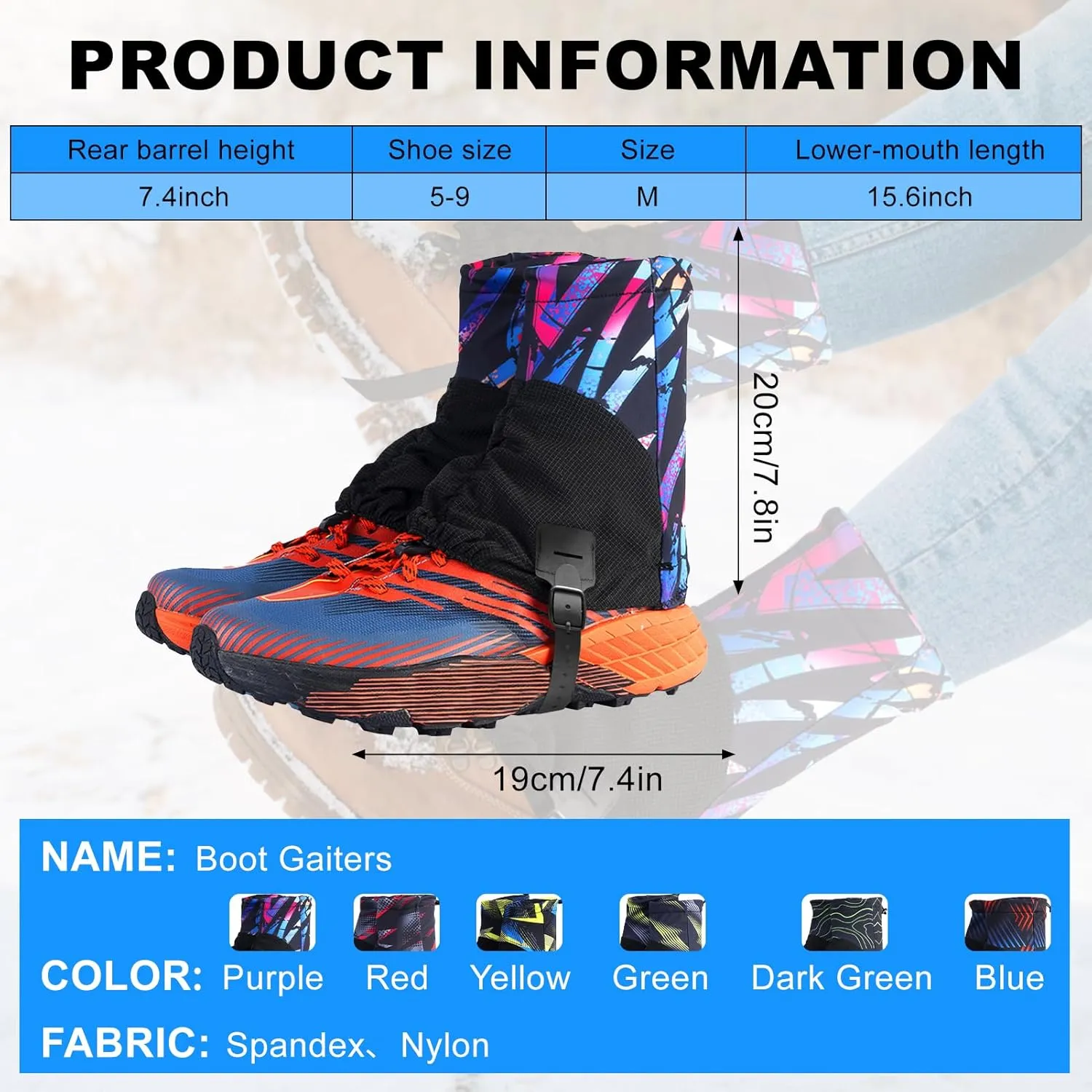 Hiking Gaiters for Woman, Running Shoe Gaiters, Trail Running Gaiters Sandproof, Hiking Gaiters, Ankle Gaiters for Hiking, Snow, Trail Running, Hunting, Skiing, Mountain Climbing