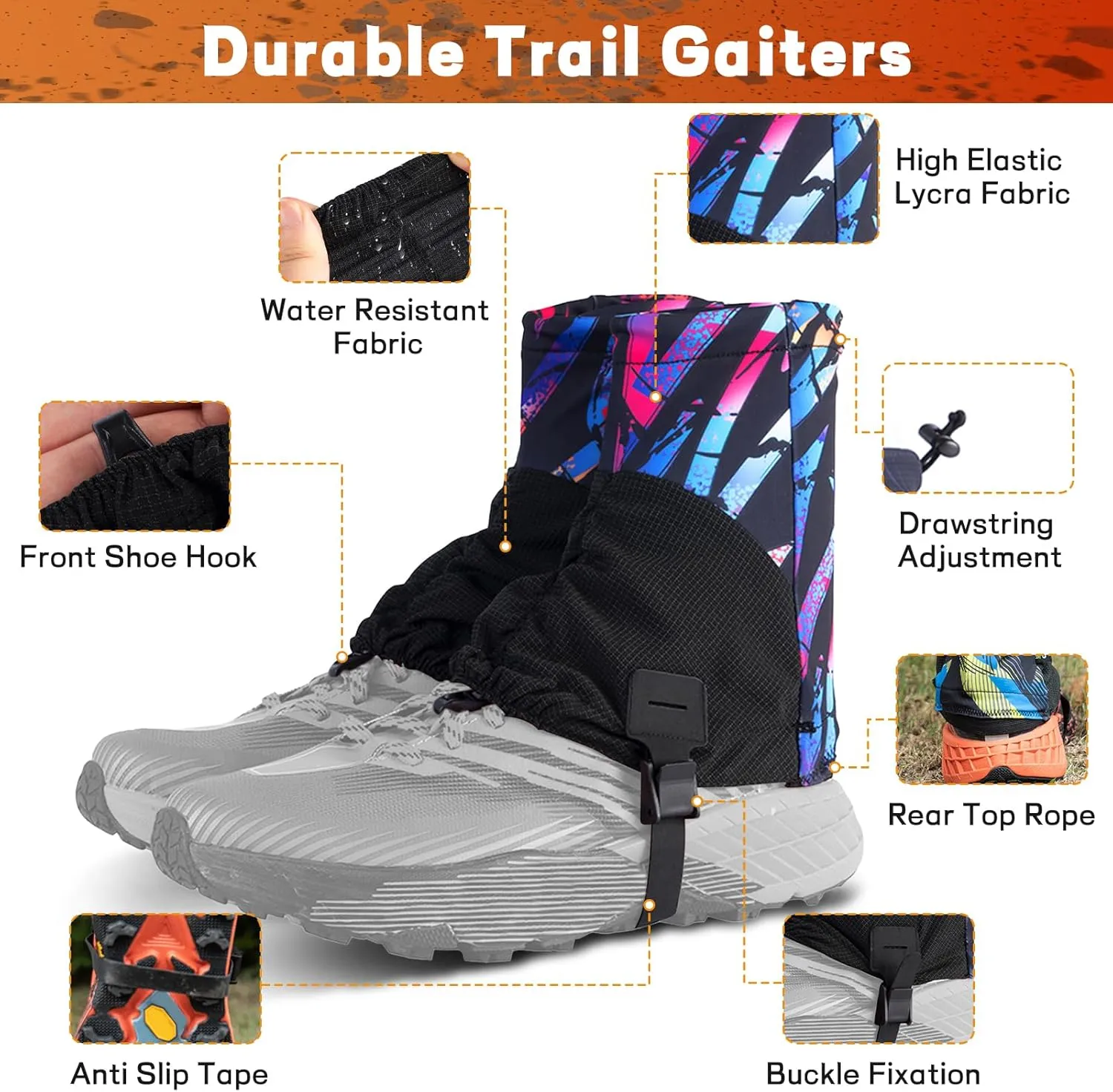Hiking Gaiters for Woman, Running Shoe Gaiters, Trail Running Gaiters Sandproof, Hiking Gaiters, Ankle Gaiters for Hiking, Snow, Trail Running, Hunting, Skiing, Mountain Climbing