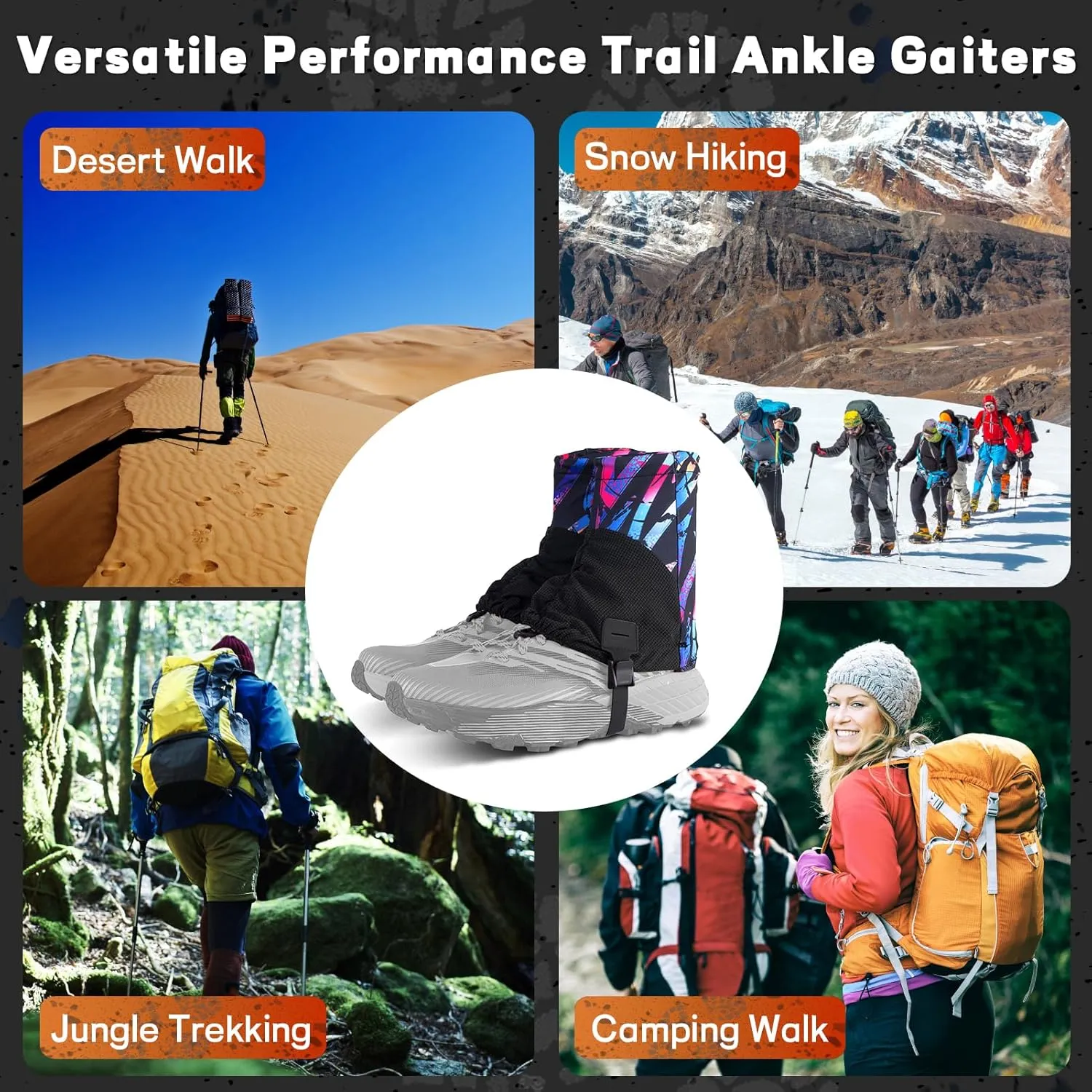 Hiking Gaiters for Woman, Running Shoe Gaiters, Trail Running Gaiters Sandproof, Hiking Gaiters, Ankle Gaiters for Hiking, Snow, Trail Running, Hunting, Skiing, Mountain Climbing