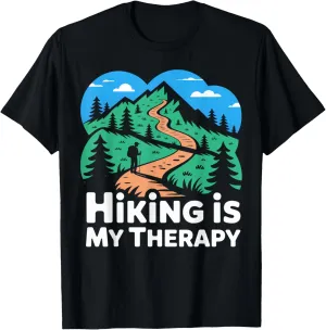 Hiking is My Therapy Trail and Mountain Scene T-Shirt
