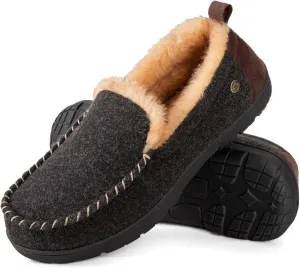 HomeTop Men's Memory Foam Moccasin Slippers, Indoor and Outdoor Warm Fuzzy Fleece House Shoes