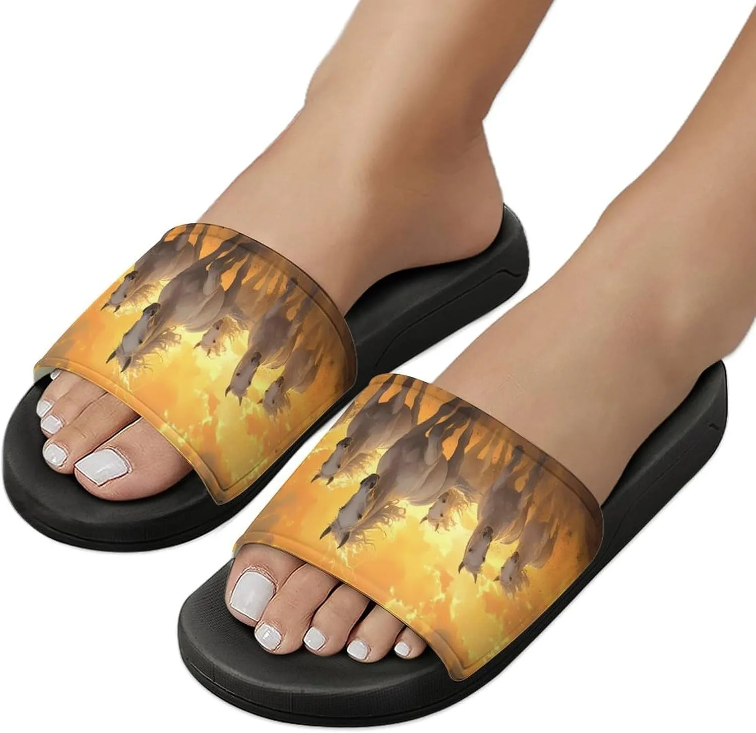 Horses Running in The Sunset Slippers Indoor Outdoor Unisex House Slipper Shower Slippers Non-Slip Open Toe Shoes