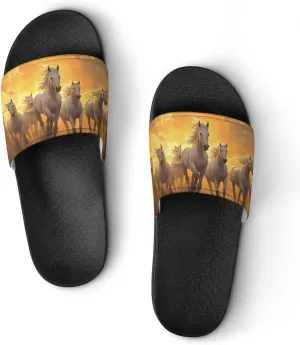 Horses Running in The Sunset Slippers Indoor Outdoor Unisex House Slipper Shower Slippers Non-Slip Open Toe Shoes