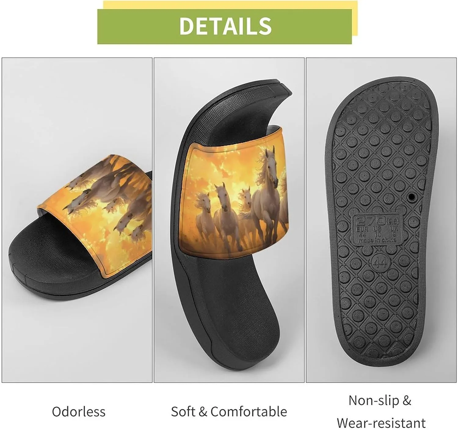 Horses Running in The Sunset Slippers Indoor Outdoor Unisex House Slipper Shower Slippers Non-Slip Open Toe Shoes
