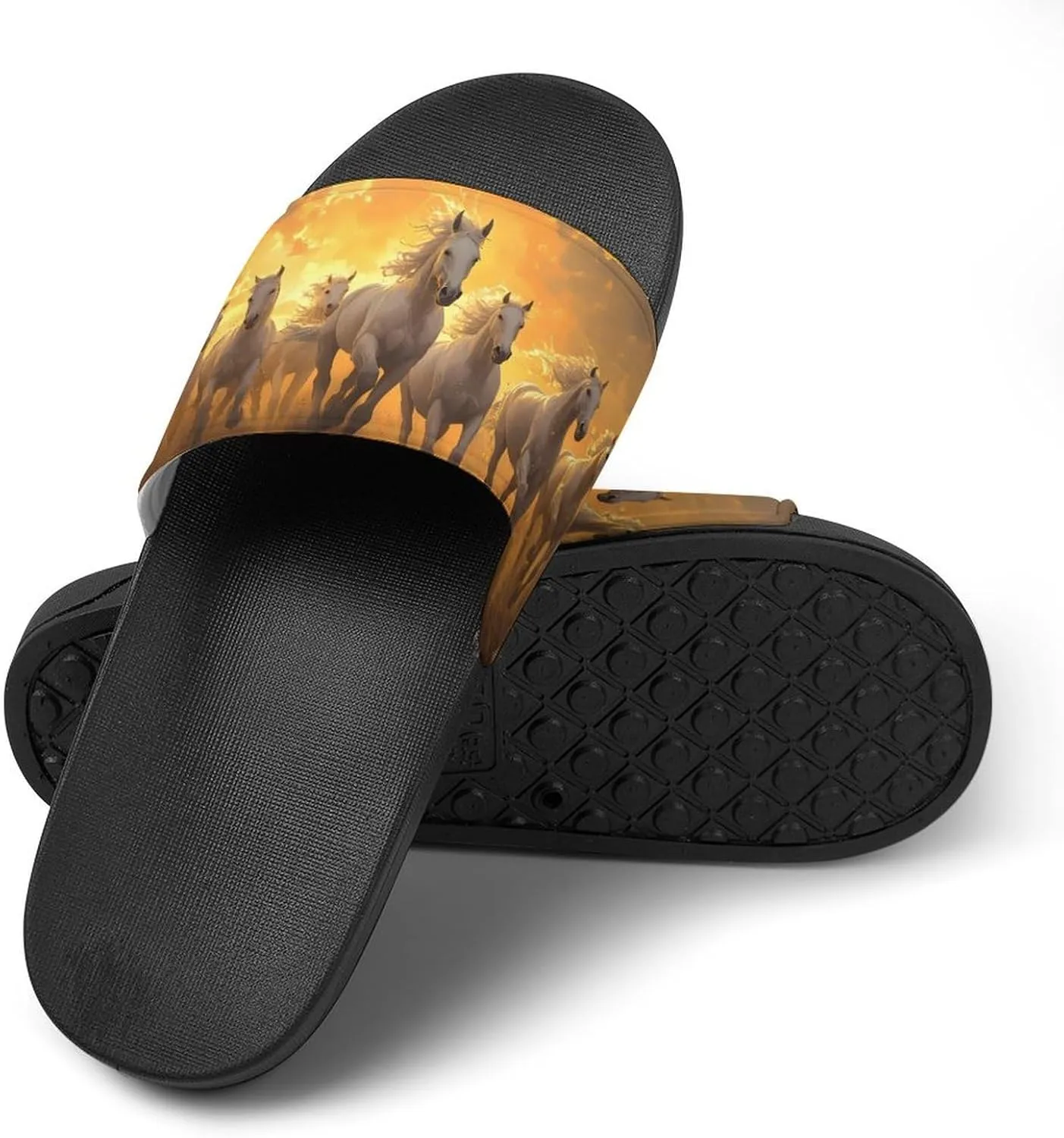 Horses Running in The Sunset Slippers Indoor Outdoor Unisex House Slipper Shower Slippers Non-Slip Open Toe Shoes