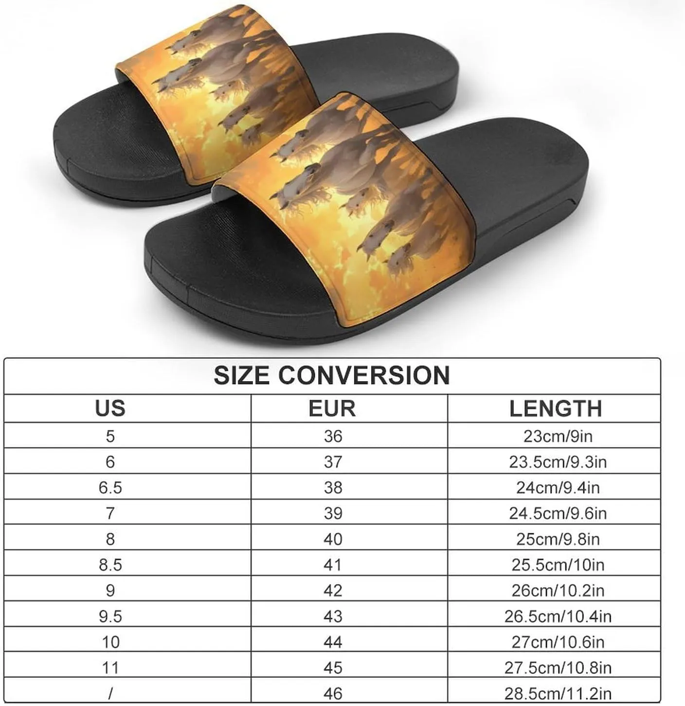Horses Running in The Sunset Slippers Indoor Outdoor Unisex House Slipper Shower Slippers Non-Slip Open Toe Shoes