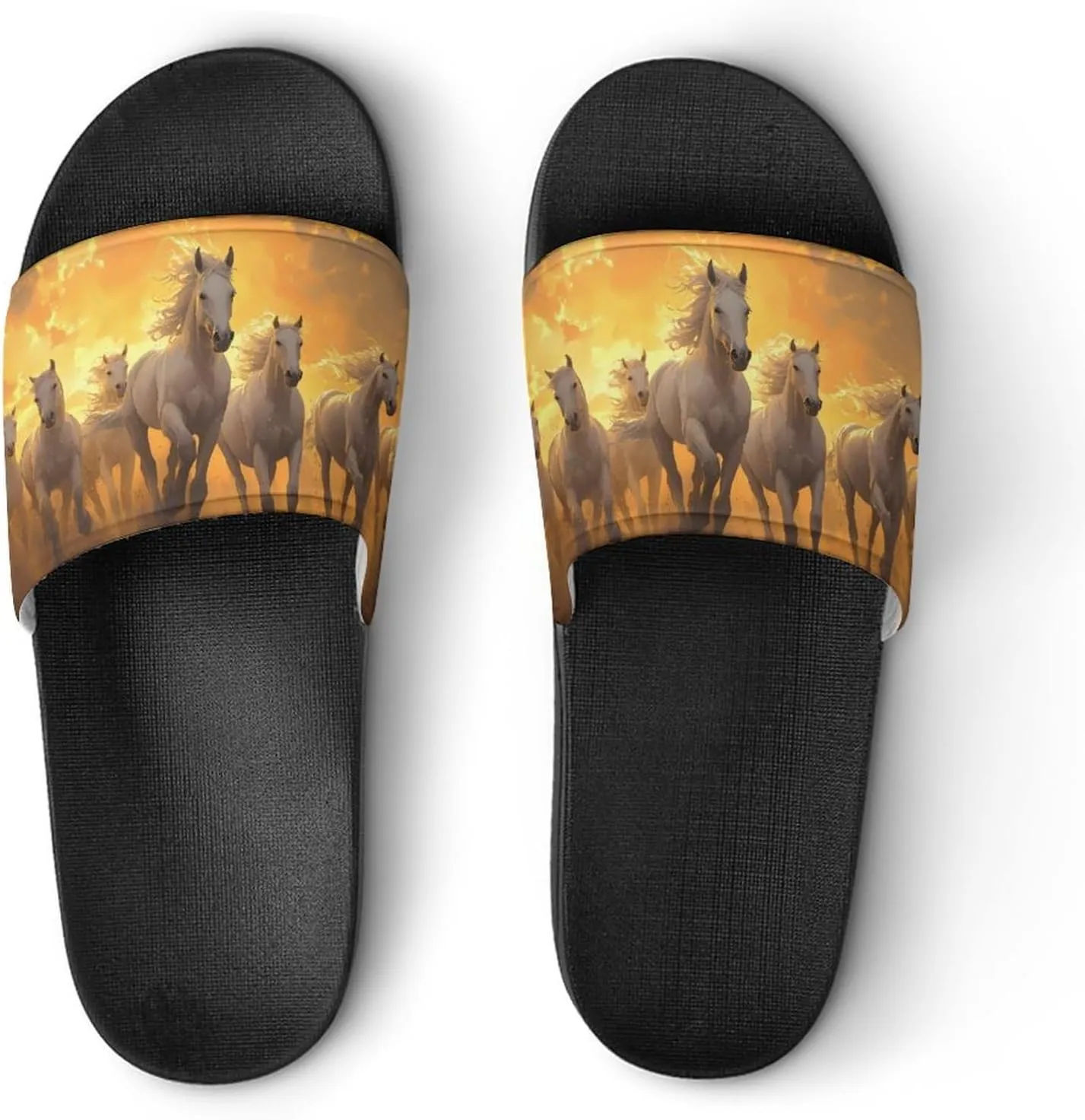 Horses Running in The Sunset Slippers Indoor Outdoor Unisex House Slipper Shower Slippers Non-Slip Open Toe Shoes