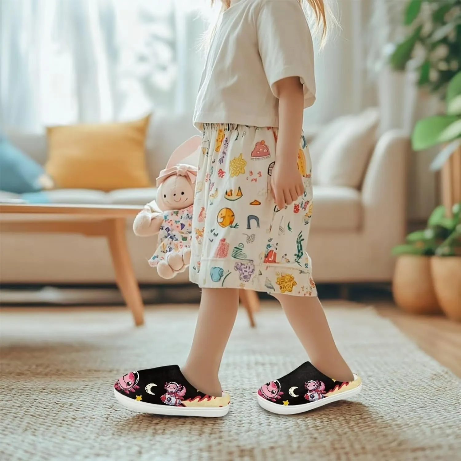House Slippers for Kids Plush Cotton Slipper Home Indoor Fuzzy Slipper Shoes Warm Non Slip Fleece Plush Slipper Size 9-15