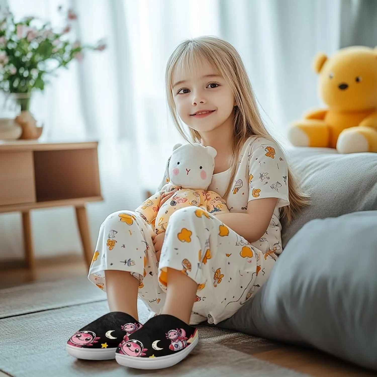 House Slippers for Kids Plush Cotton Slipper Home Indoor Fuzzy Slipper Shoes Warm Non Slip Fleece Plush Slipper Size 9-15