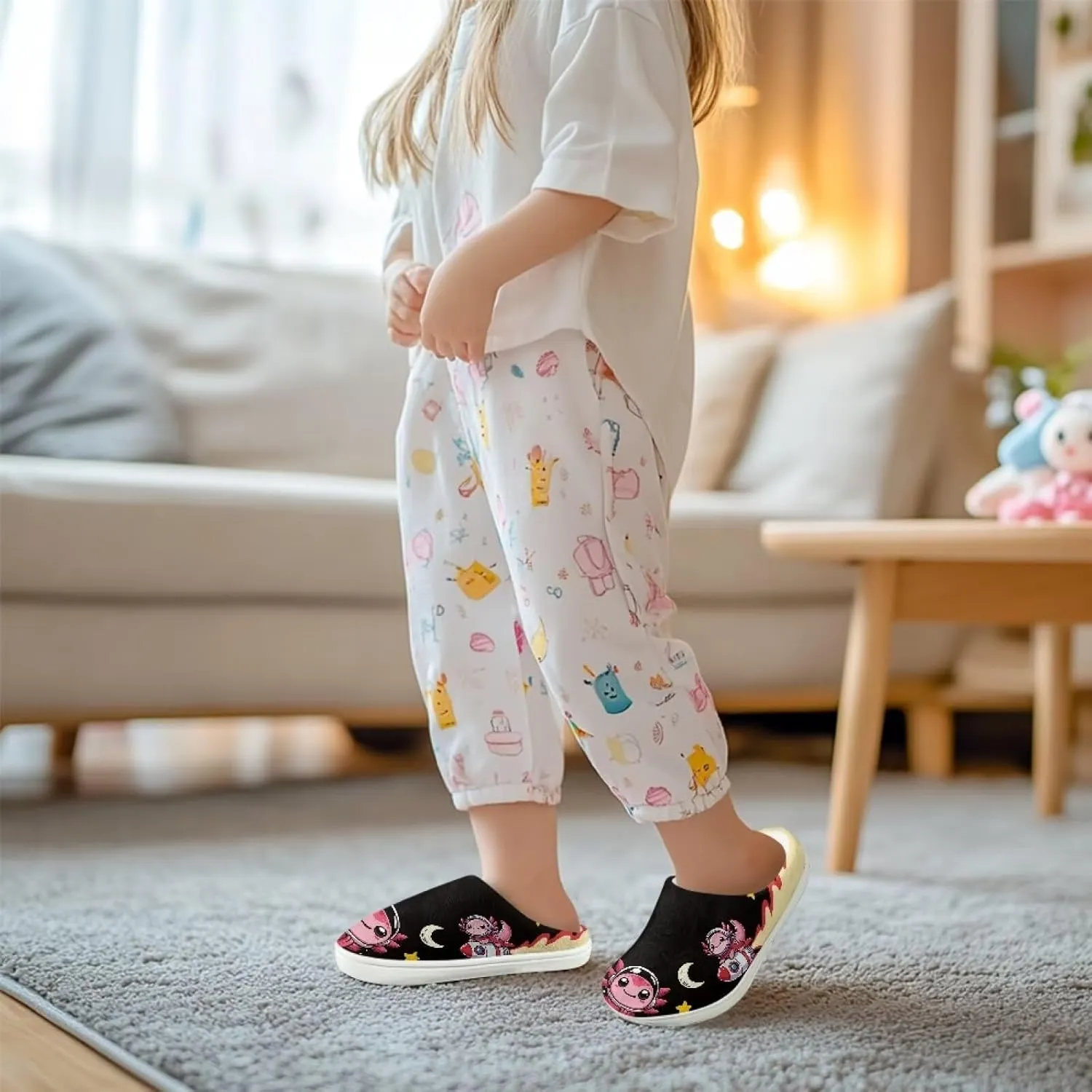 House Slippers for Kids Plush Cotton Slipper Home Indoor Fuzzy Slipper Shoes Warm Non Slip Fleece Plush Slipper Size 9-15
