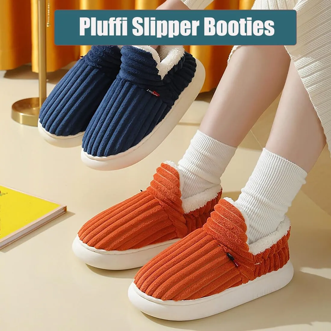 Hrtesus Pluffi The Cozy & Stylish Slipper, Pluffi Slipper Booties for Women Men, Warm Plush Lining House Slippers