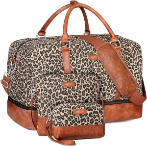 IBFUN Weekender Bags for Women, 21" Weekender Travel Bag, Travel Duffle Bag with Shoe Compartment Carry on Overnight Duffel Bag for Weekend Travel Business Trip, 3PCS