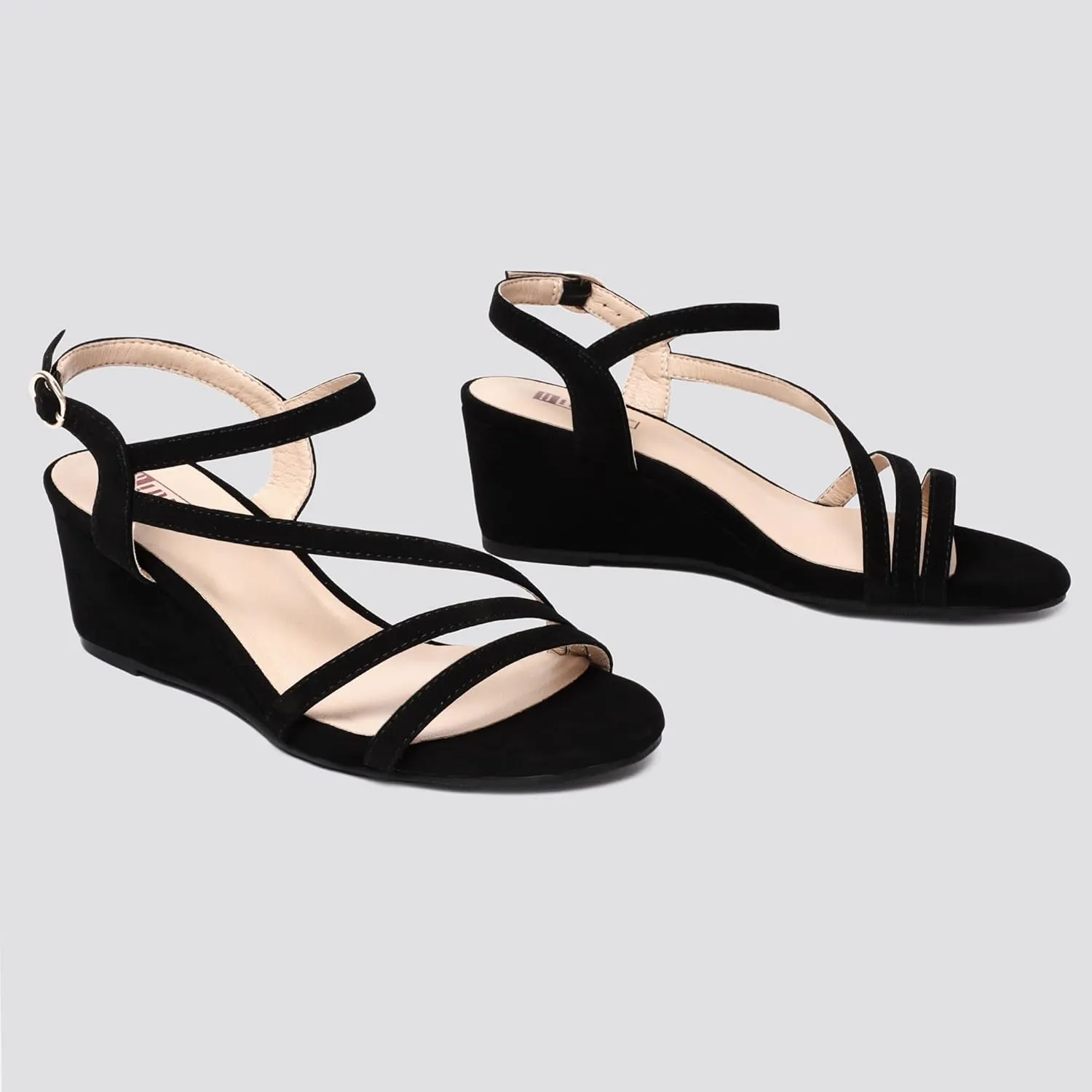 IDIFU Women's Wedge Heel Sandal Dress Low Strappy 2 Inch Open Toe Wedding Bridal Shoes for Woman Ladies Evening Formal