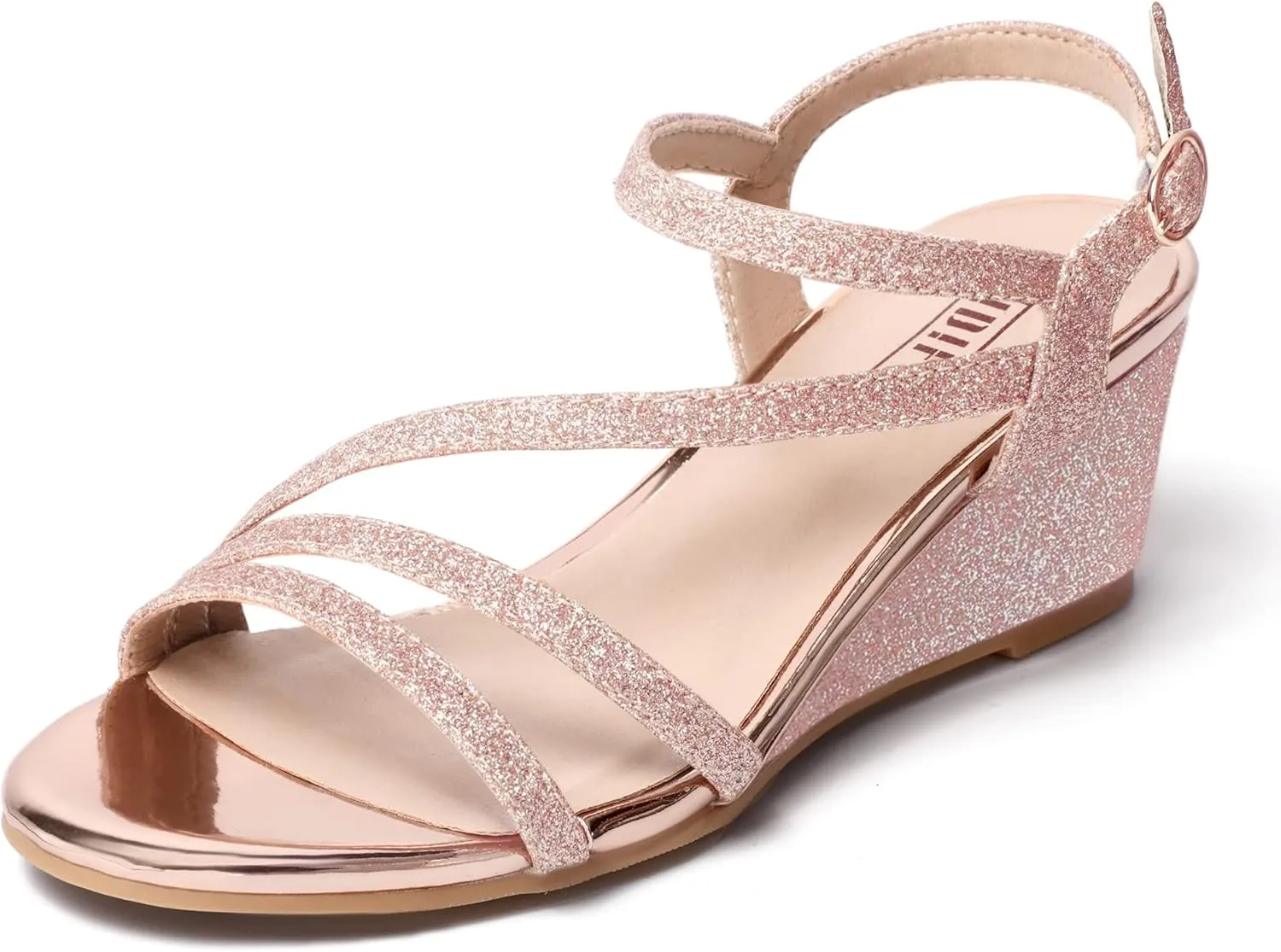 IDIFU Women's Wedge Heel Sandal Dress Low Strappy 2 Inch Open Toe Wedding Bridal Shoes for Woman Ladies Evening Formal