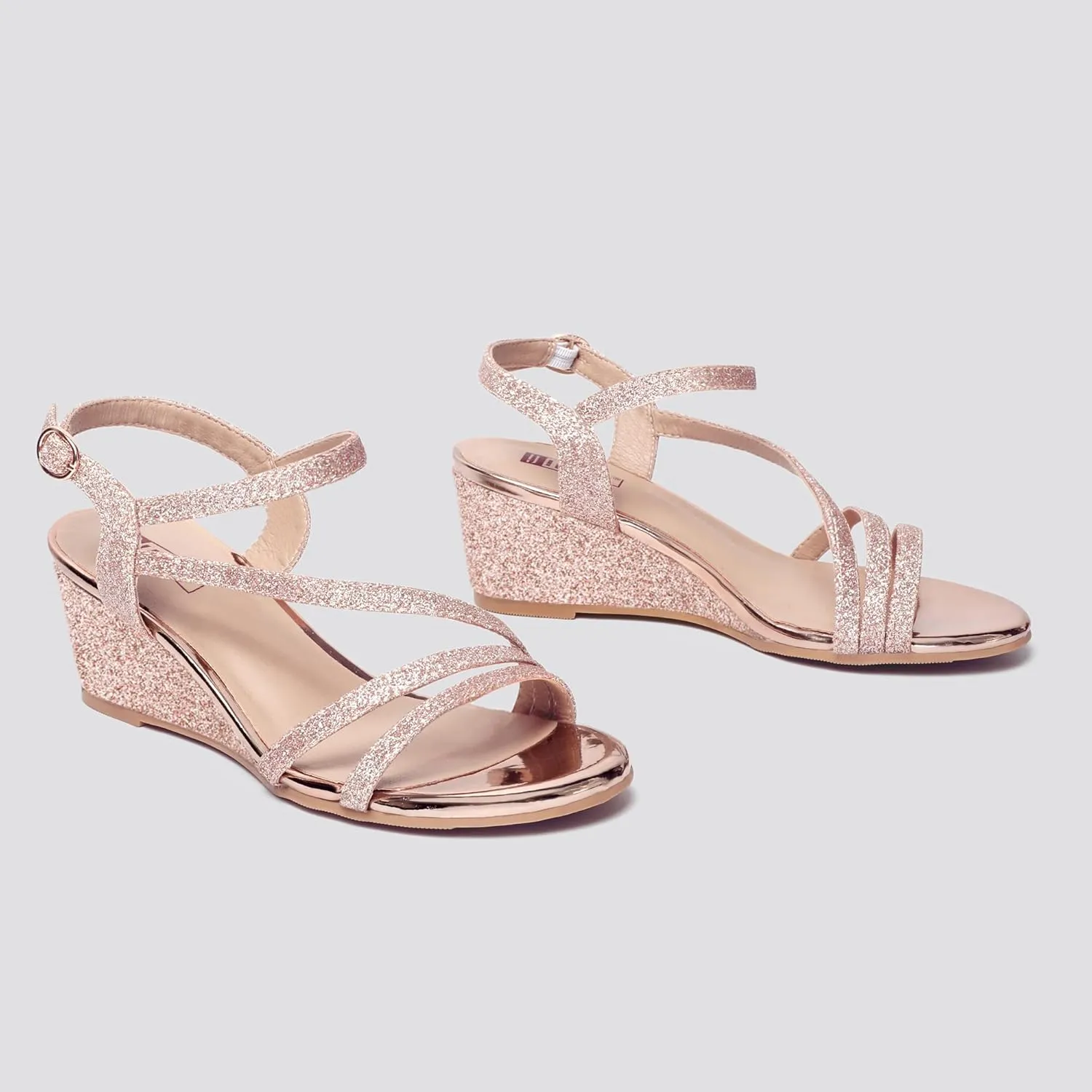 IDIFU Women's Wedge Heel Sandal Dress Low Strappy 2 Inch Open Toe Wedding Bridal Shoes for Woman Ladies Evening Formal