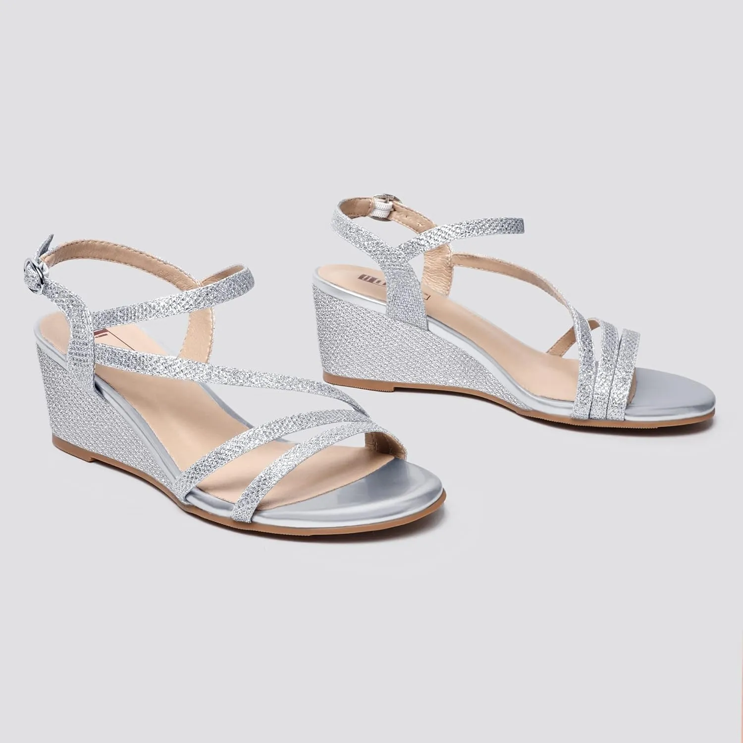 IDIFU Women's Wedge Heel Sandal Dress Low Strappy 2 Inch Open Toe Wedding Bridal Shoes for Woman Ladies Evening Formal