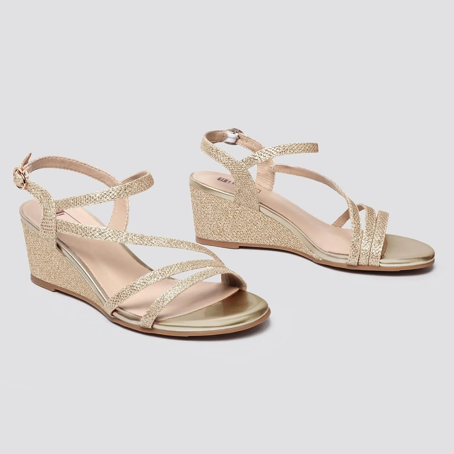 IDIFU Women's Wedge Heel Sandal Dress Low Strappy 2 Inch Open Toe Wedding Bridal Shoes for Woman Ladies Evening Formal