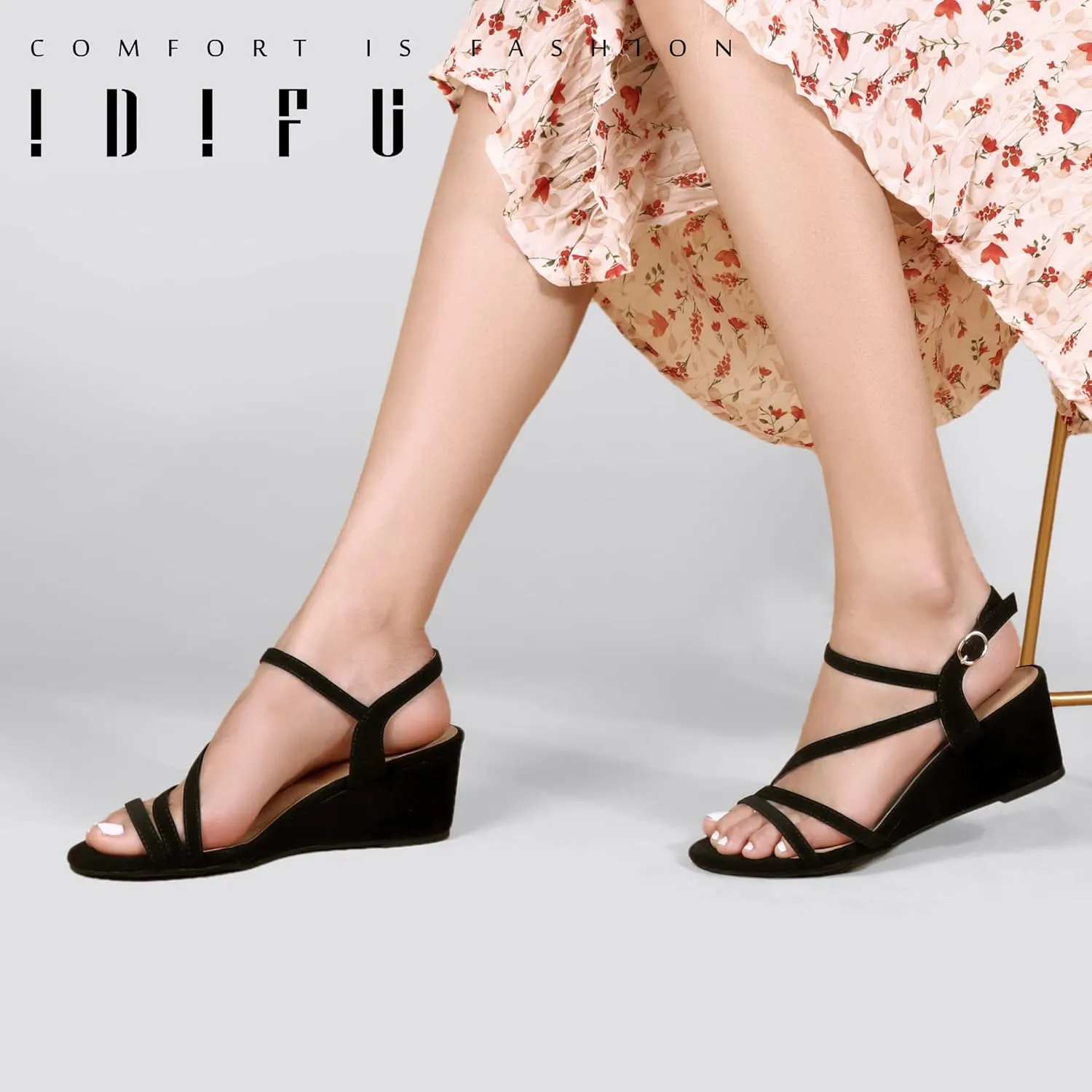 IDIFU Women's Wedge Heel Sandal Dress Low Strappy 2 Inch Open Toe Wedding Bridal Shoes for Woman Ladies Evening Formal
