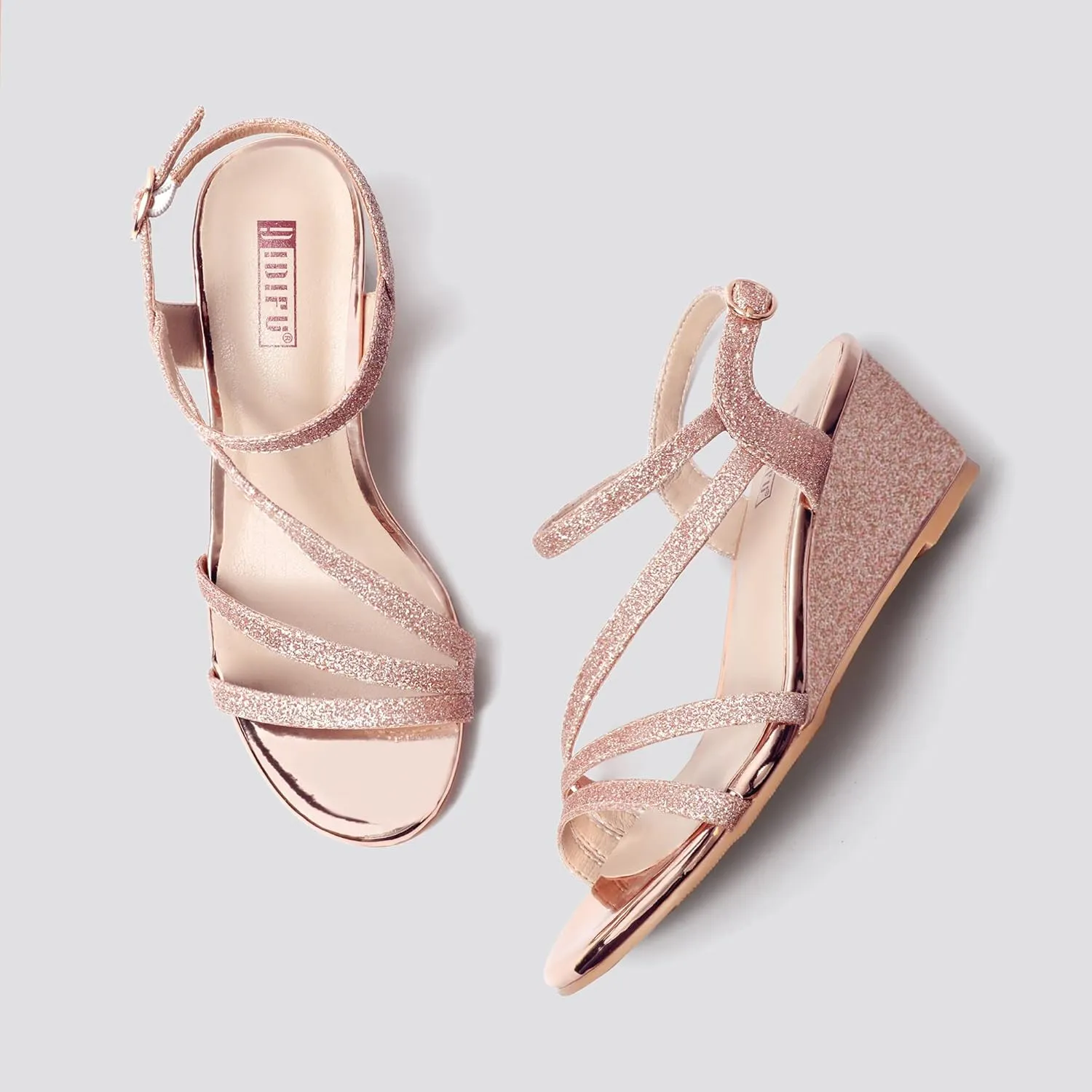 IDIFU Women's Wedge Heel Sandal Dress Low Strappy 2 Inch Open Toe Wedding Bridal Shoes for Woman Ladies Evening Formal