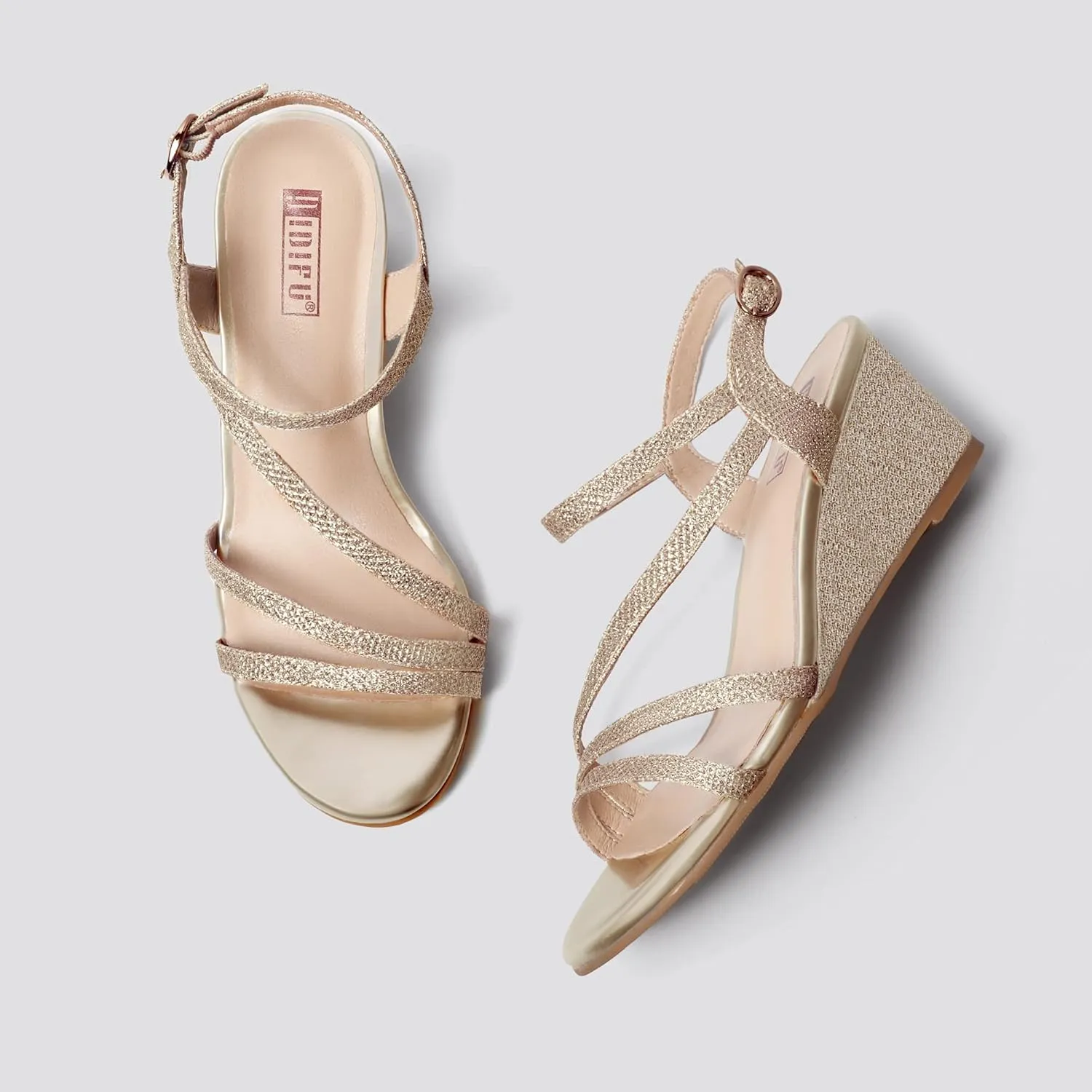 IDIFU Women's Wedge Heel Sandal Dress Low Strappy 2 Inch Open Toe Wedding Bridal Shoes for Woman Ladies Evening Formal