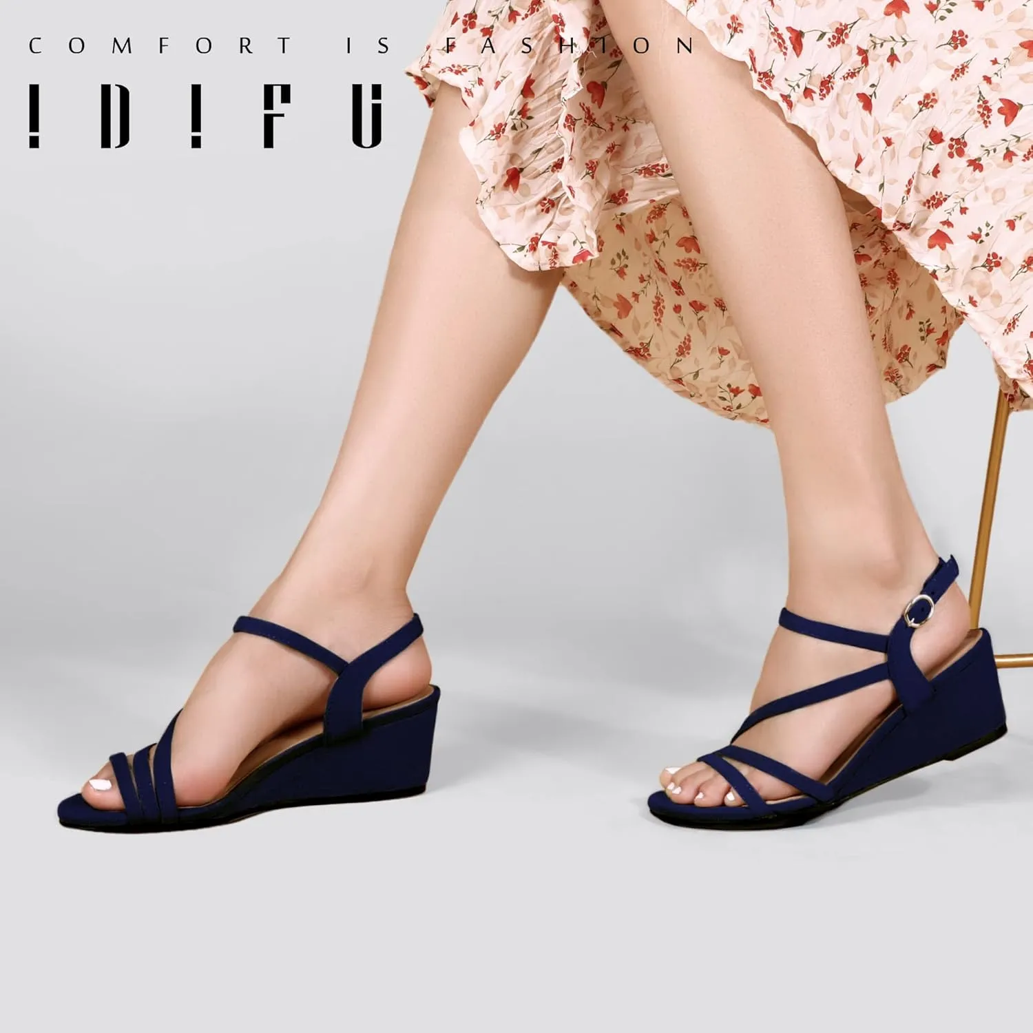 IDIFU Women's Wedge Heel Sandal Dress Low Strappy 2 Inch Open Toe Wedding Bridal Shoes for Woman Ladies Evening Formal