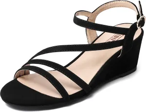 IDIFU Women's Wedge Heel Sandal Dress Low Strappy 2 Inch Open Toe Wedding Bridal Shoes for Woman Ladies Evening Formal