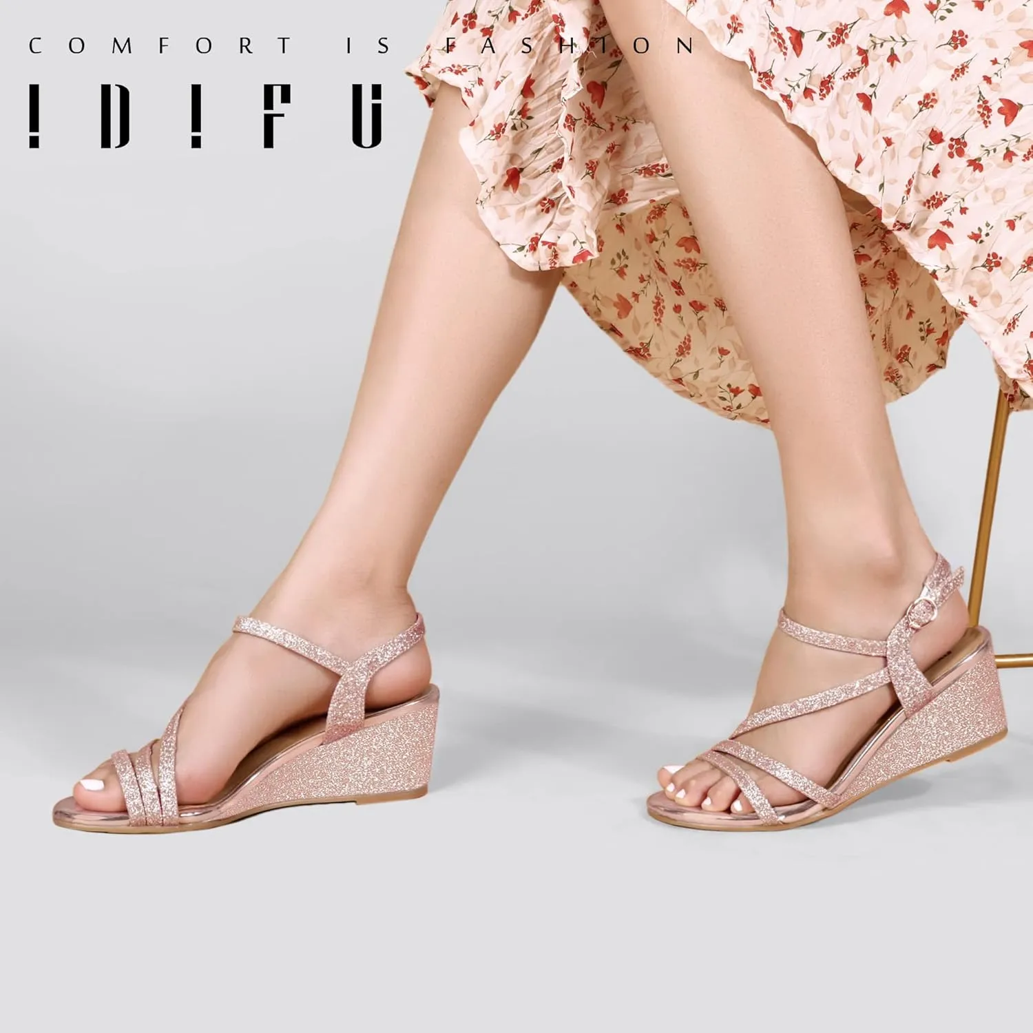 IDIFU Women's Wedge Heel Sandal Dress Low Strappy 2 Inch Open Toe Wedding Bridal Shoes for Woman Ladies Evening Formal