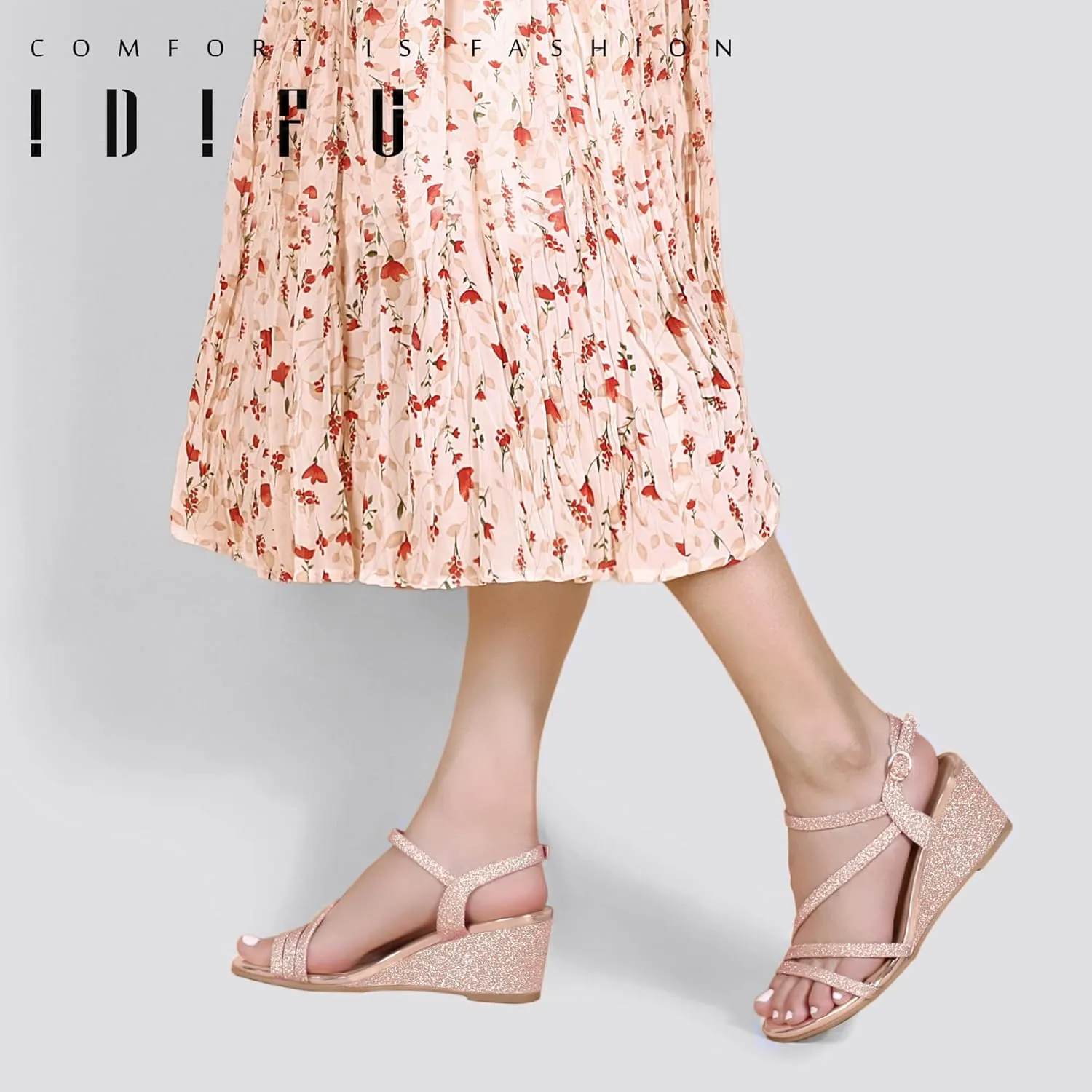 IDIFU Women's Wedge Heel Sandal Dress Low Strappy 2 Inch Open Toe Wedding Bridal Shoes for Woman Ladies Evening Formal