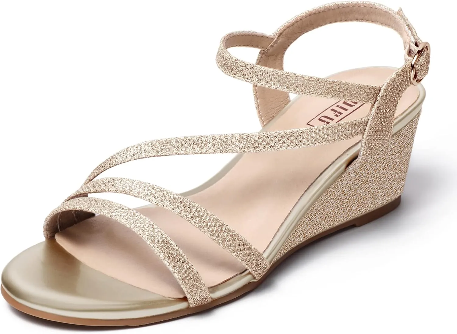 IDIFU Women's Wedge Heel Sandal Dress Low Strappy 2 Inch Open Toe Wedding Bridal Shoes for Woman Ladies Evening Formal