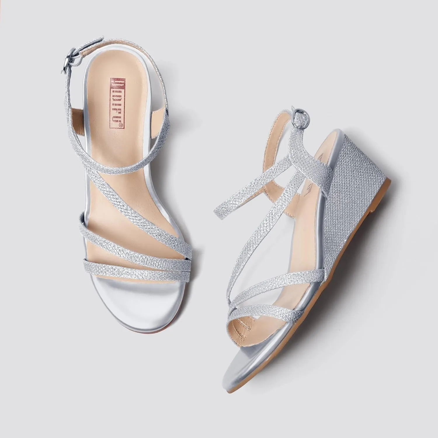 IDIFU Women's Wedge Heel Sandal Dress Low Strappy 2 Inch Open Toe Wedding Bridal Shoes for Woman Ladies Evening Formal