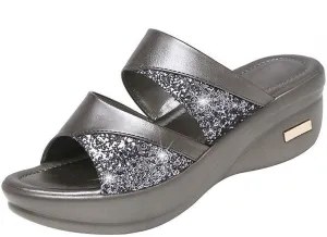 ihinzry Women's Platform Sandals Summer Mules Clog Slip on Open Toe Slippers Outdoors Fashion Wedges Dress Shoes