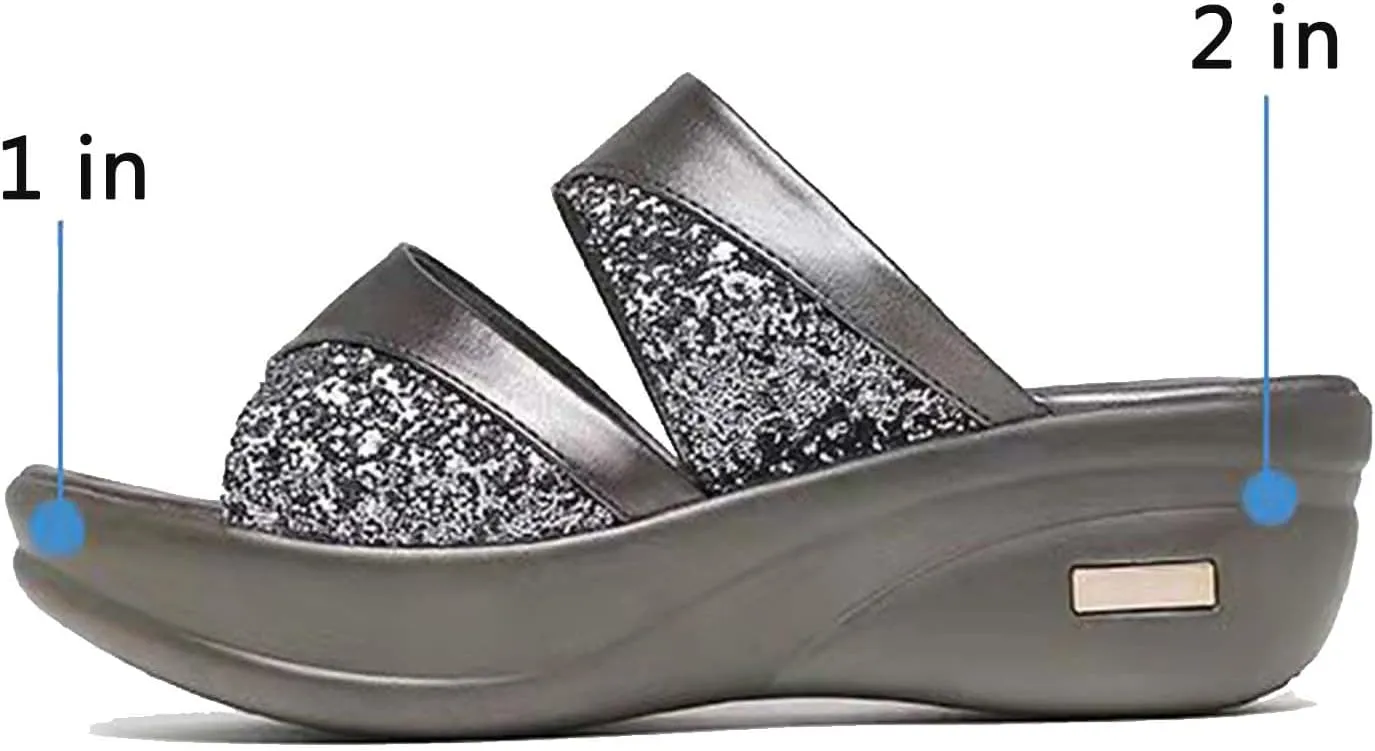 ihinzry Women's Platform Sandals Summer Mules Clog Slip on Open Toe Slippers Outdoors Fashion Wedges Dress Shoes