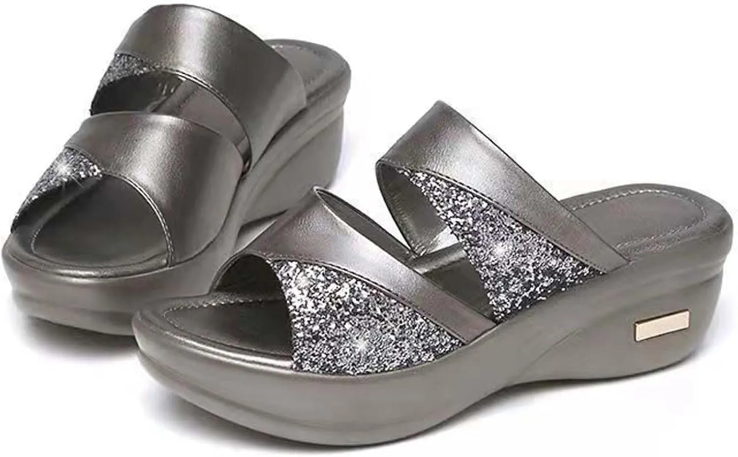 ihinzry Women's Platform Sandals Summer Mules Clog Slip on Open Toe Slippers Outdoors Fashion Wedges Dress Shoes