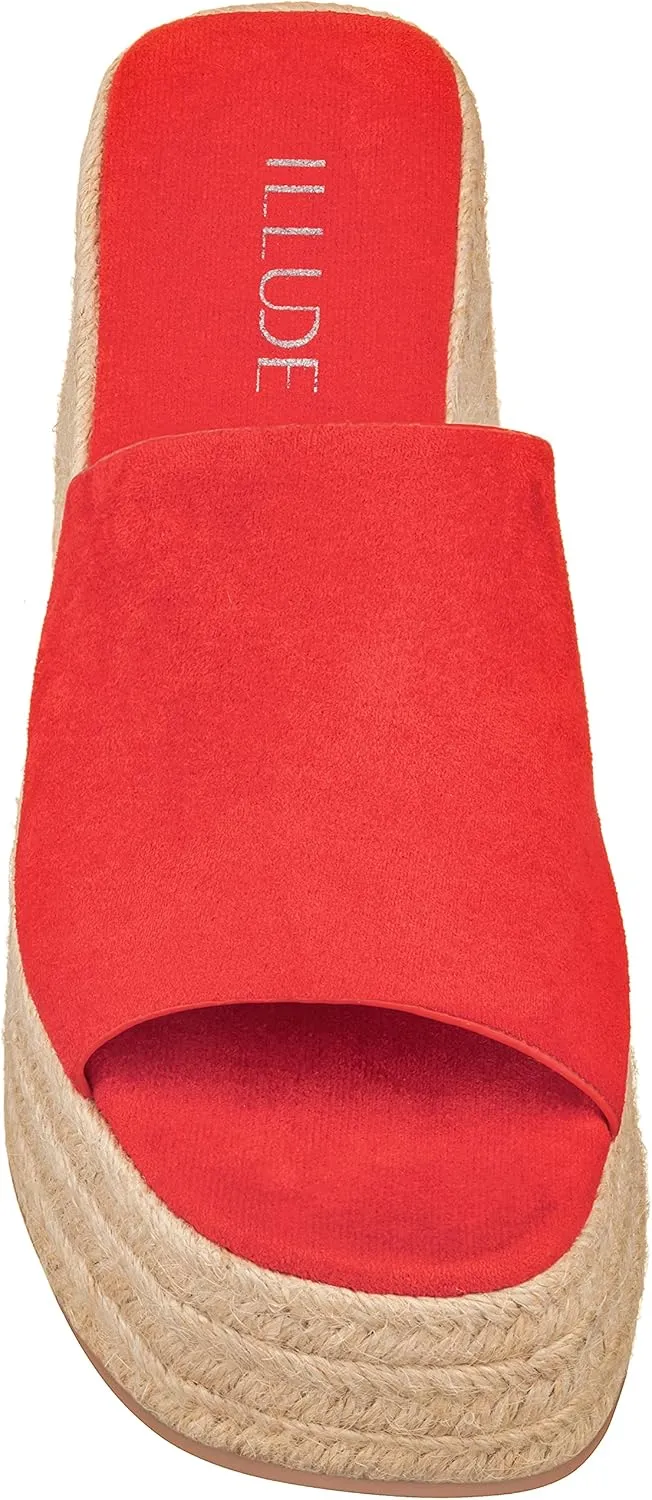 ILLUDE Women's Wedge Sandal Espadrille Platform Slip On Open Toe Wedge Heel Sandals