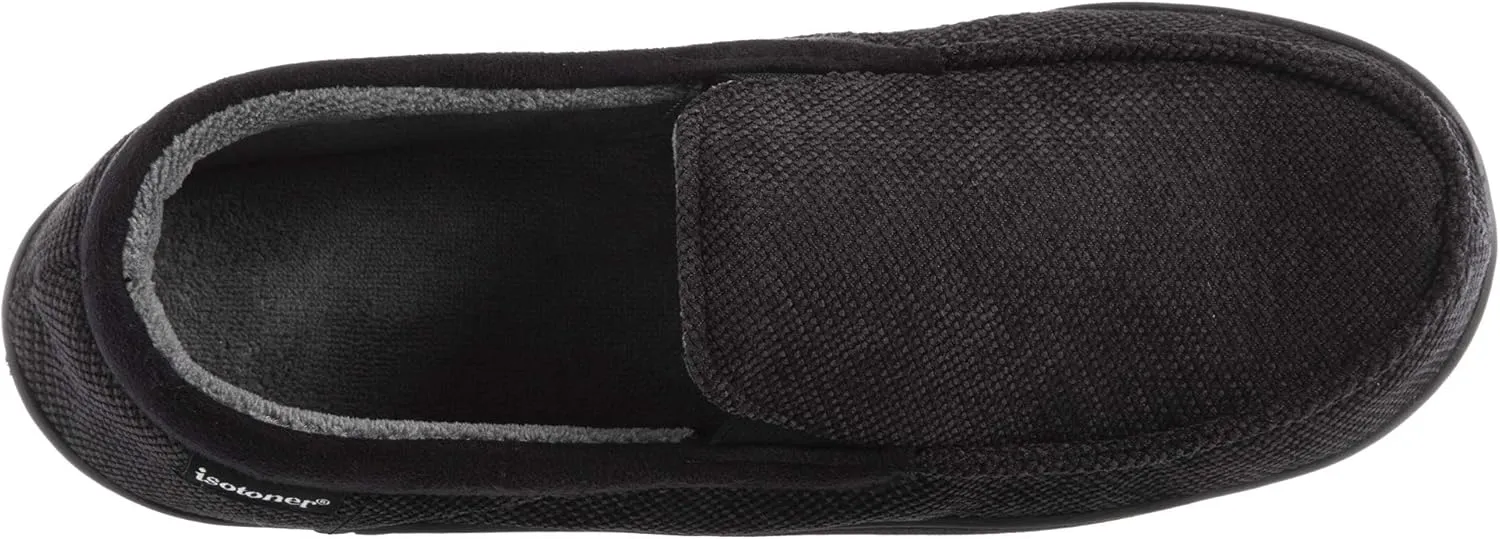 isotoner Men's Diamond Corduroy Moccasin Indoor/Outdoor Slipper with Memory Foam