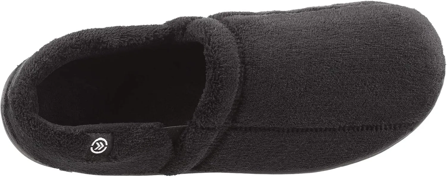 Isotoner Men's Microterry Moccasin Slipper with Memory Foam, Heel Cushion and Versatile Sole