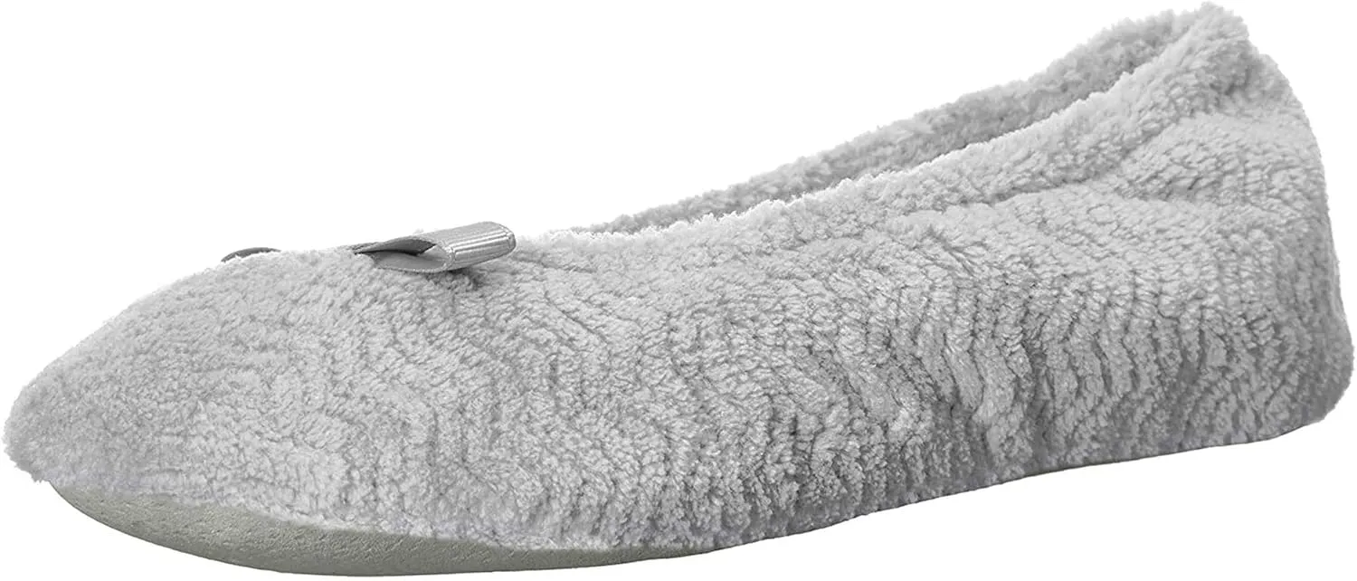 isotoner Women's Diamond Microterry Gemma Ballerina Slippers-Suede Sole with Memory Foam Comfort, Machine Washable