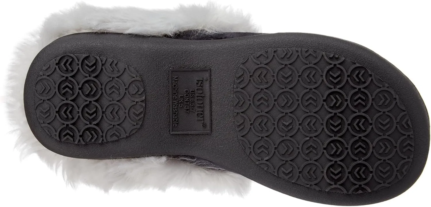 isotoner Women's Velour Hoodback Slipper: Non-Slip Sole, Indoor/Outdoor, Memory Foam, Machine Washable