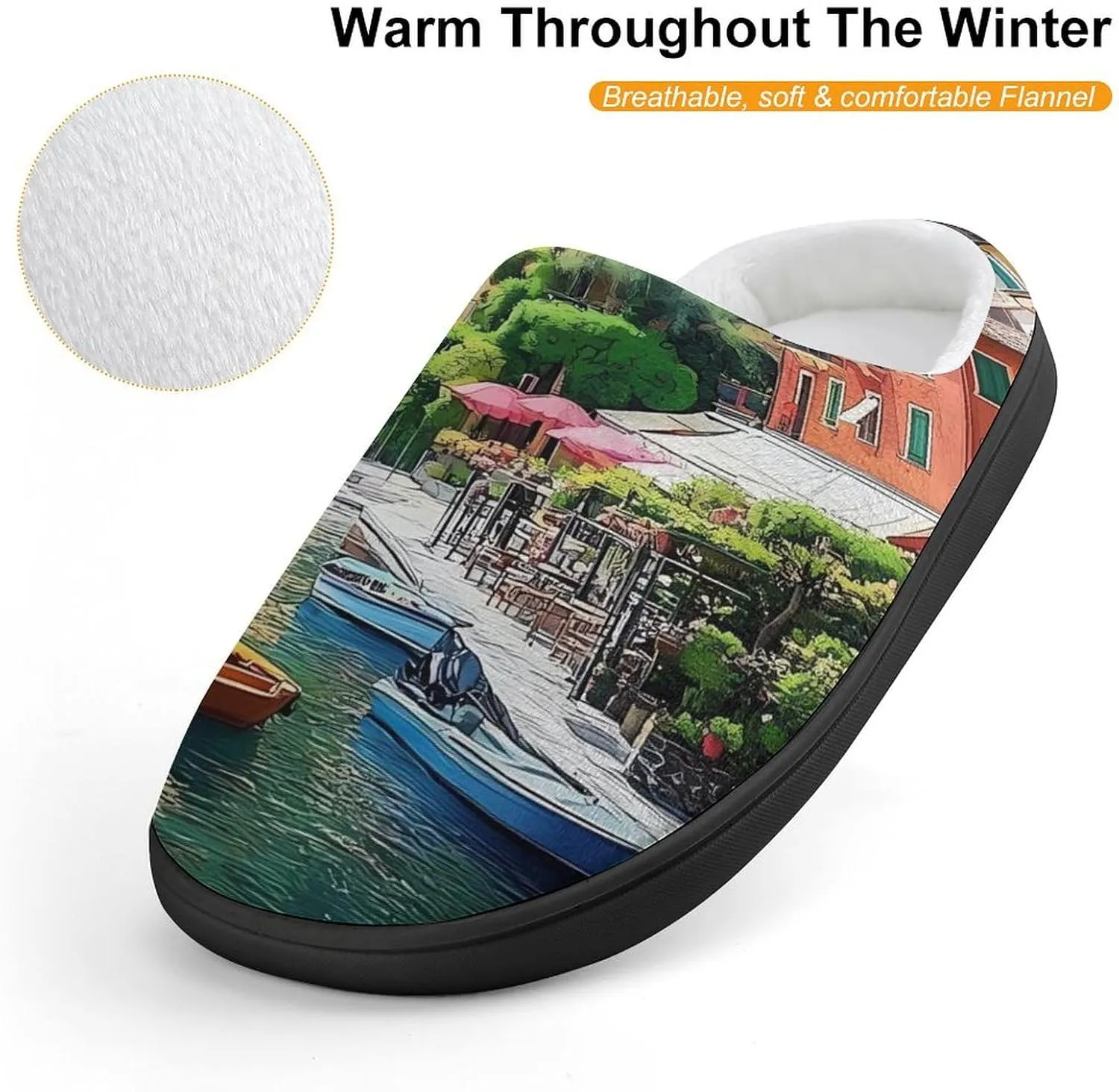 Italian Lakeside Sea View Slippers Non-slip House Slippers Home Shoes Indoor Outdoor Slippers For Girls Boys