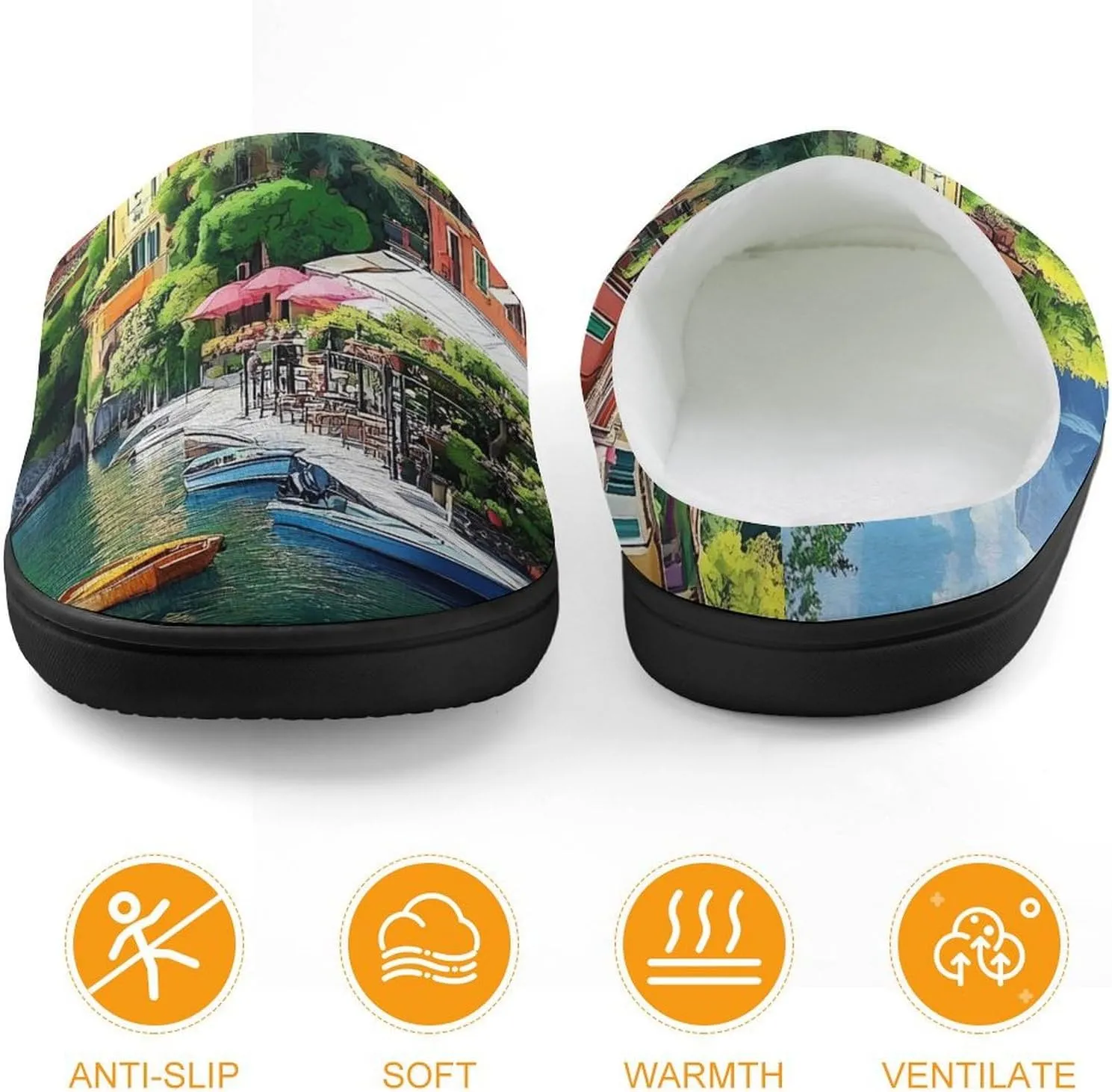 Italian Lakeside Sea View Slippers Non-slip House Slippers Home Shoes Indoor Outdoor Slippers For Girls Boys