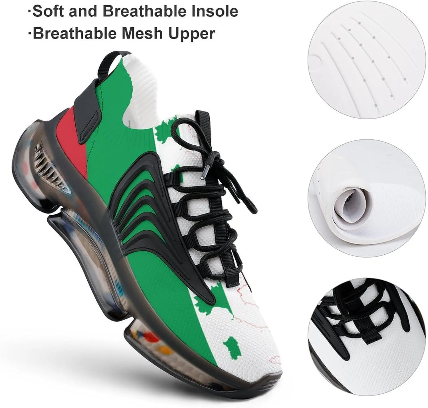 Italian Map on Italy Flag Men's Sneakers Novelty Lightweight Running Shoe Tennis Shoes