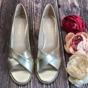 Jack Rogers Gold Leather Palmer Leather Wedge Sandal 6M
