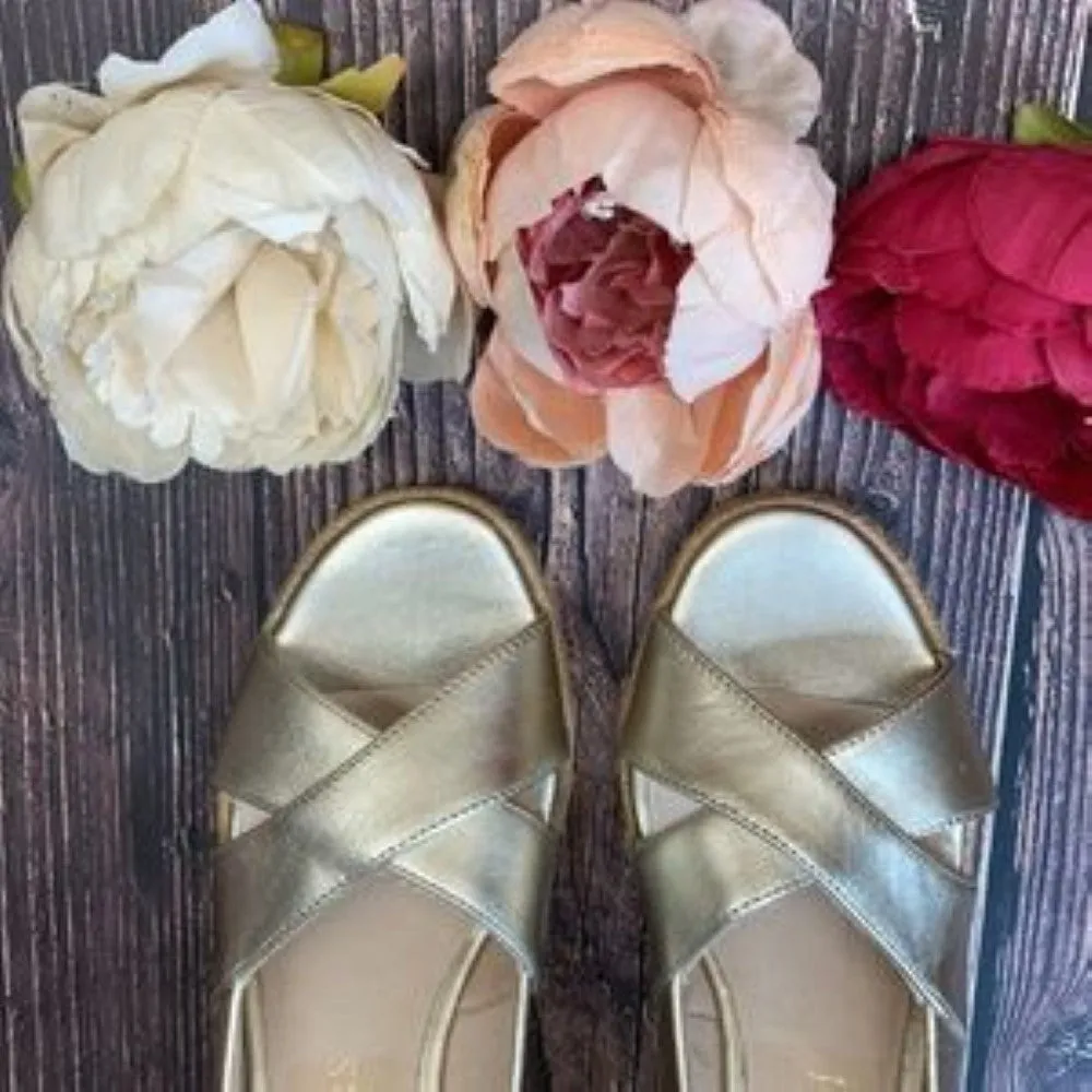 Jack Rogers Gold Leather Palmer Leather Wedge Sandal 6M
