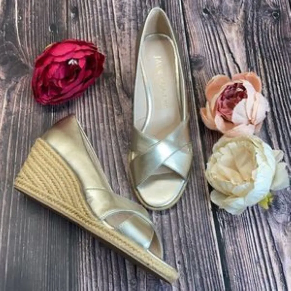 Jack Rogers Gold Leather Palmer Leather Wedge Sandal 6M