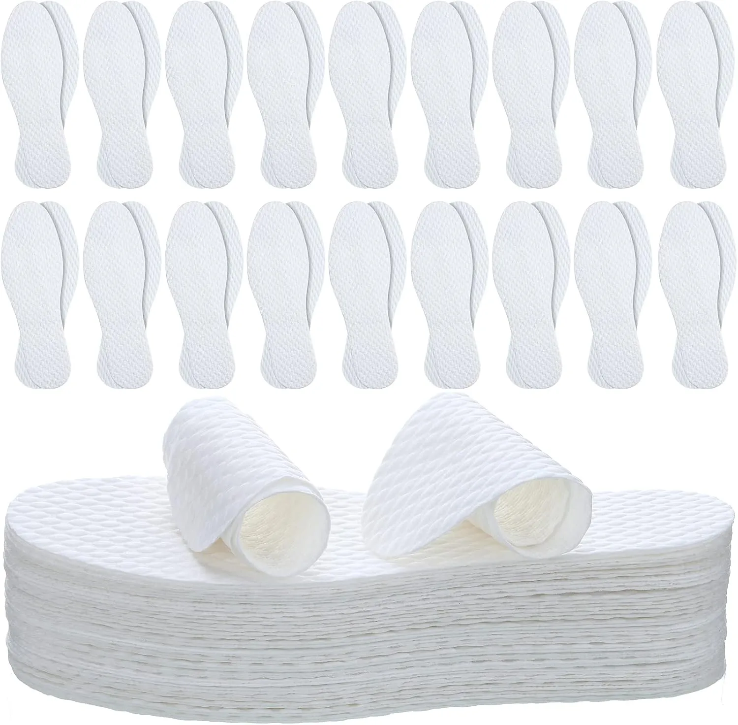 Janmercy 100 Pairs Disposable Shoe Liners Replaceable Shoe Inserts Thin Insoles for Women Men Sweat Absorbing Inserts Breathable Barefoot Pads Foot Odor Eliminator for Boot Sneaker Running