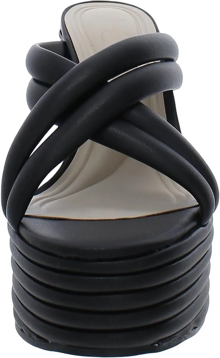 Jessica Simpson Womens Citlali Faux Leather Slip-On Wedge Sandals