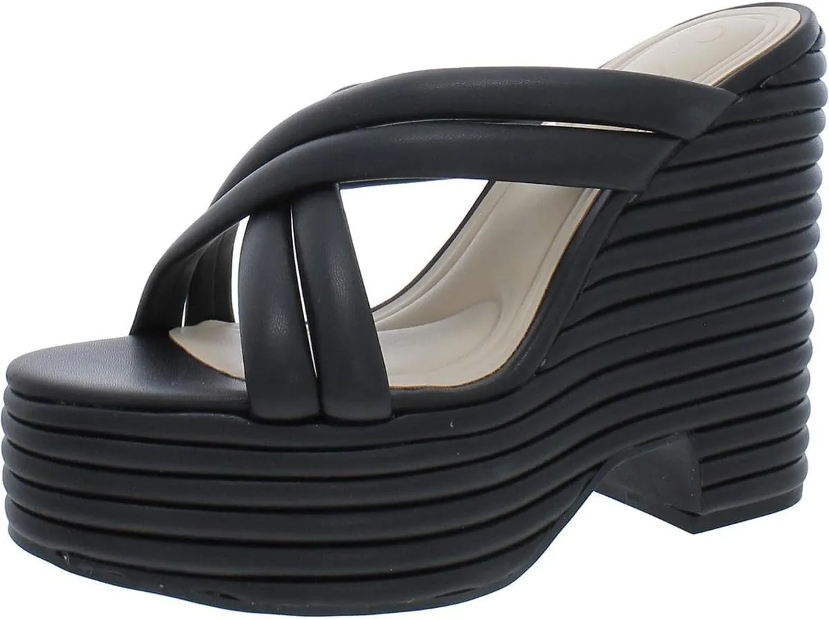 Jessica Simpson Womens Citlali Faux Leather Slip-On Wedge Sandals