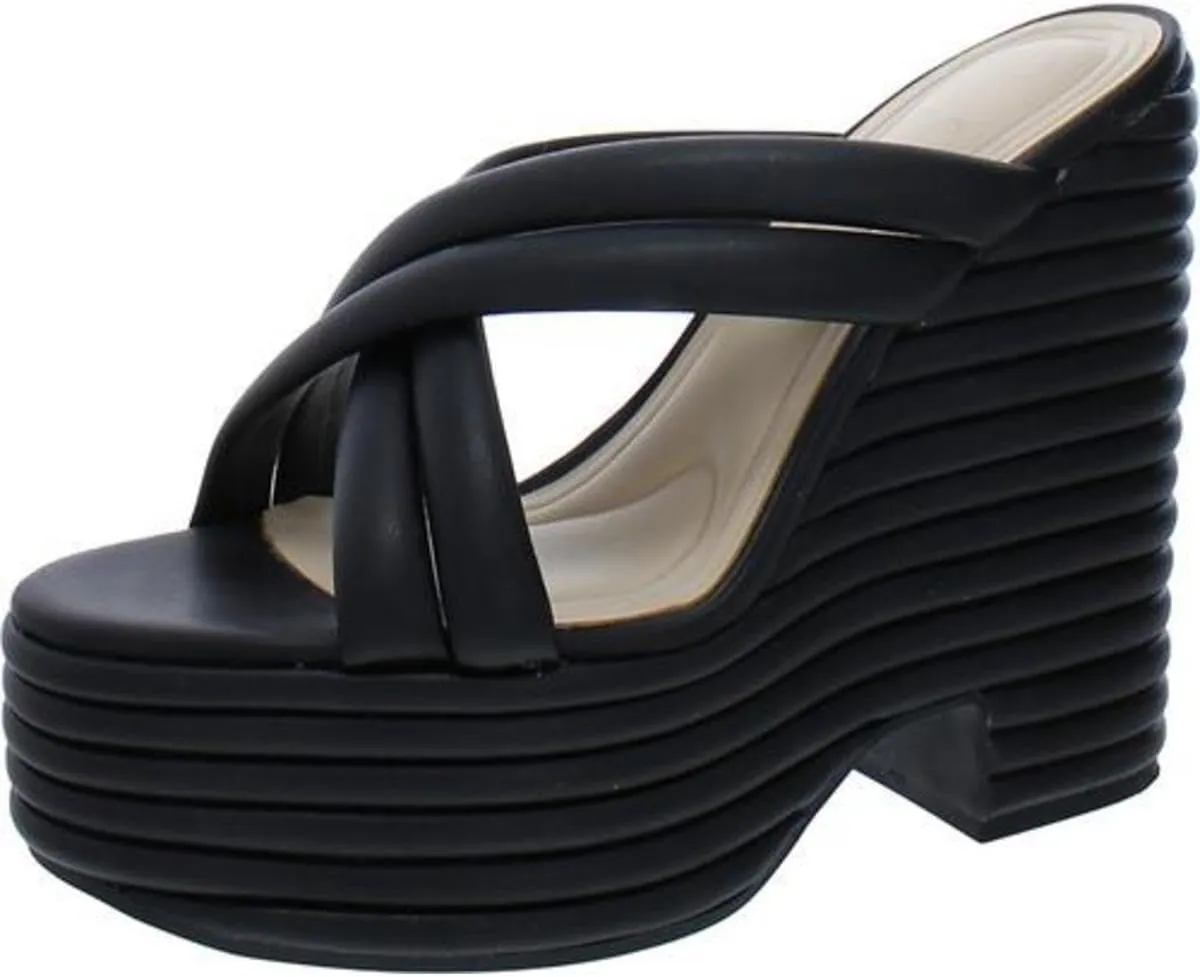 Jessica Simpson Womens Citlali Faux Leather Slip-On Wedge Sandals