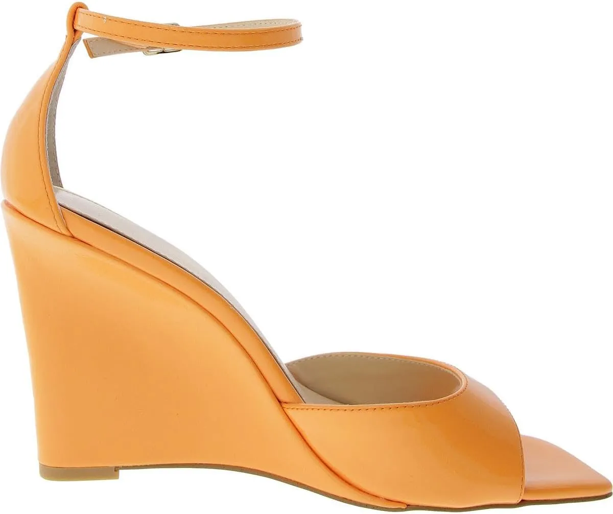 Jessica Simpson Womens LEEHI Faux Leather Open Toe Wedge Heels
