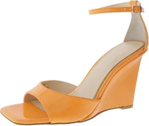Jessica Simpson Womens LEEHI Faux Leather Open Toe Wedge Heels